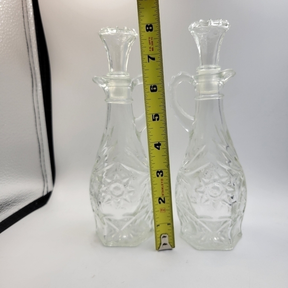 Vintage ANCHOR HOCKING Prescut Clear Cruet EAPC Glass Starburst - set of 2 - Picture 6 of 6